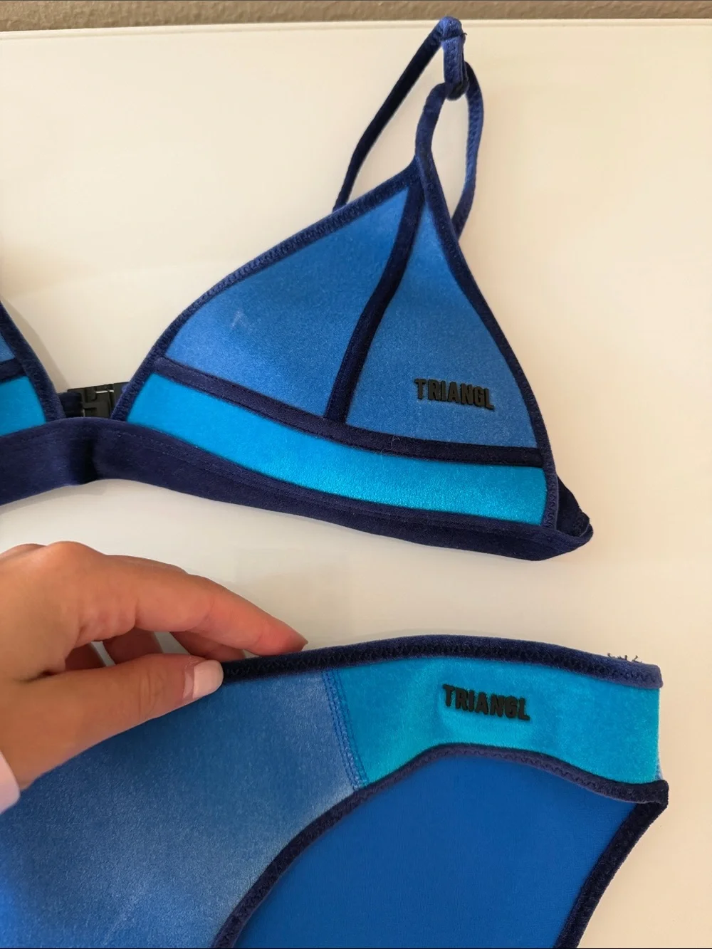 triangl swimwear Blue & Teal Colorblock Velvet Bikini Set Size S